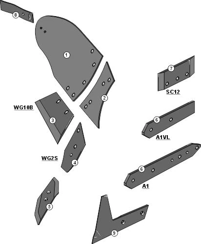 Explosionszeichnung Lemken Pflugkörper Typ NBU2B